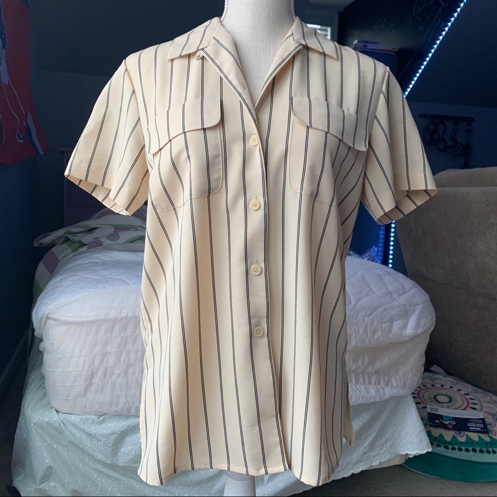 striped cream button up